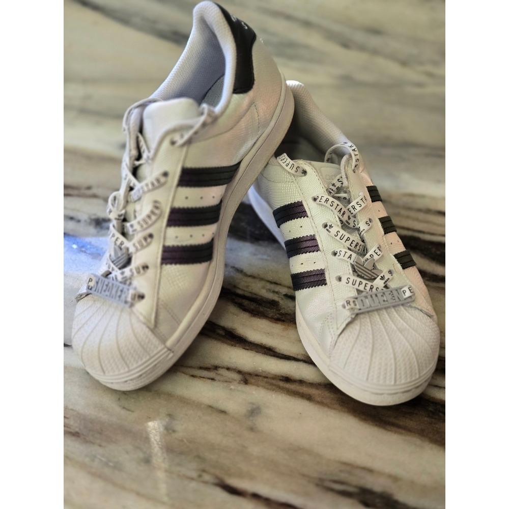 Adidas Superstar Iridescent White Purple Shell Toe Sneakers Lace Charms W 6.5
